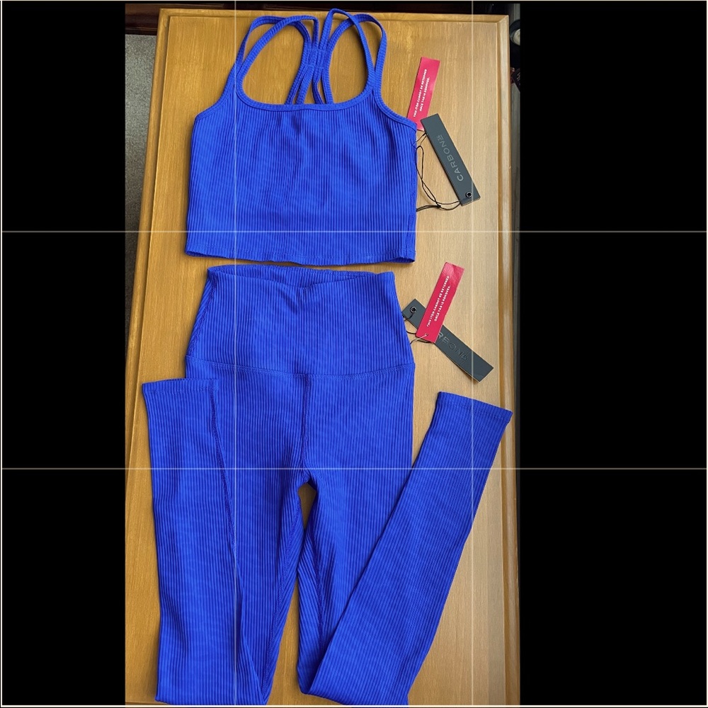 New Carbon38 Workout Set Sport Bra & Leggings NWT Size XS Blue Color